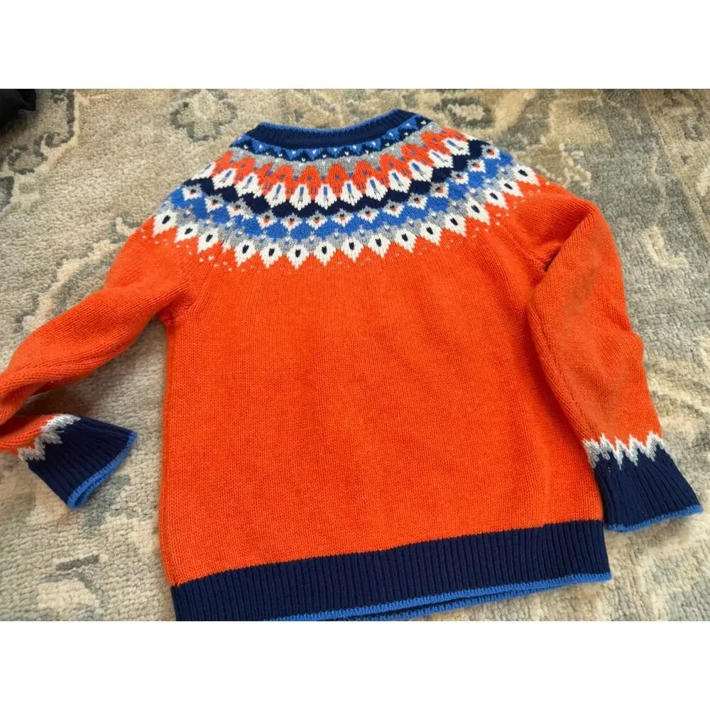 Mini Boden Orange Fair Isle Wool Blend Sweater Kids Sz 6-7 NWT $79